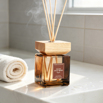 🌹 Luxury Reed Diffuser | Amber Glass & Natural Wood | Cozy Home Décor | Thoughtful Rose Gift