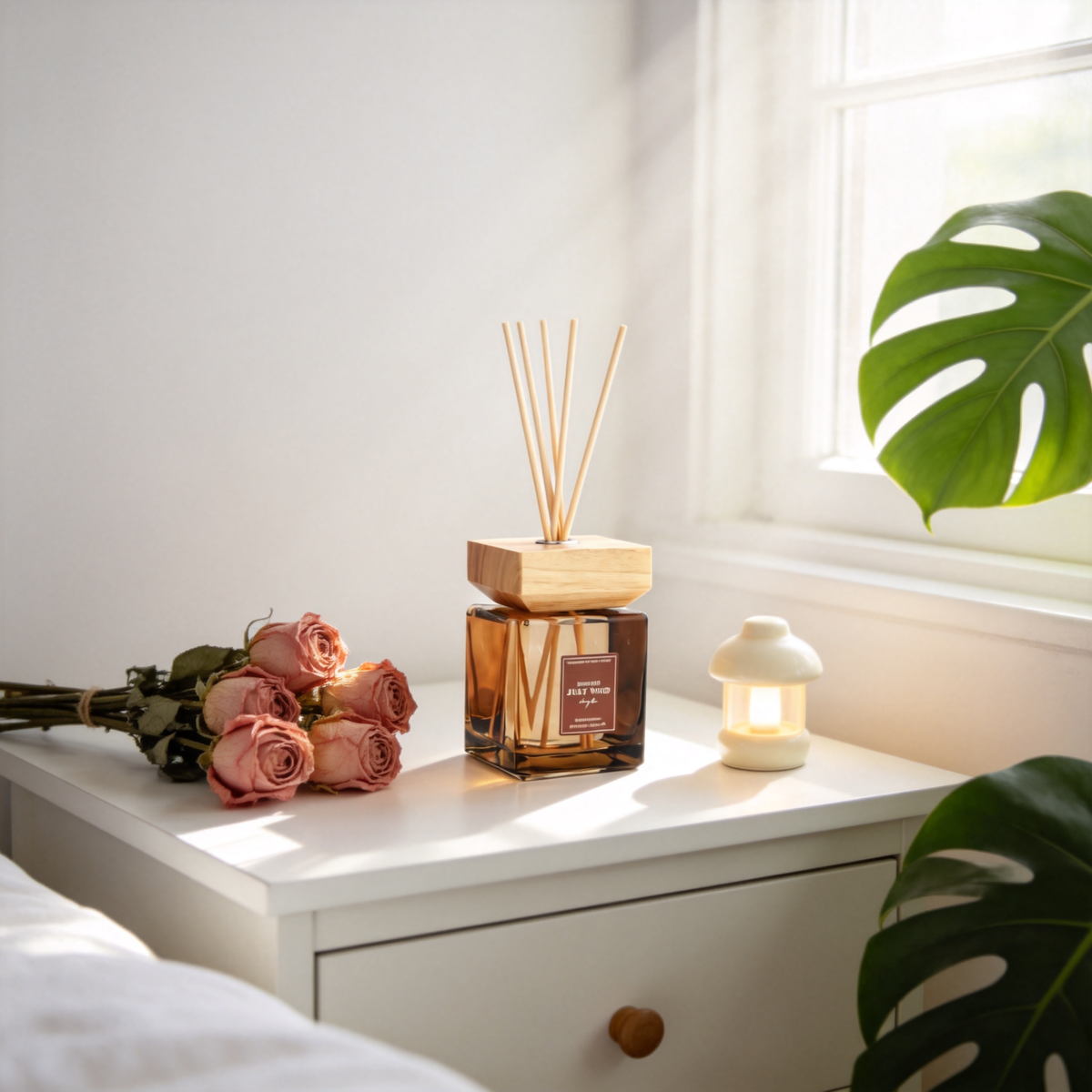 🌹 Luxury Reed Diffuser | Amber Glass & Natural Wood | Cozy Home Décor | Thoughtful Rose Gift