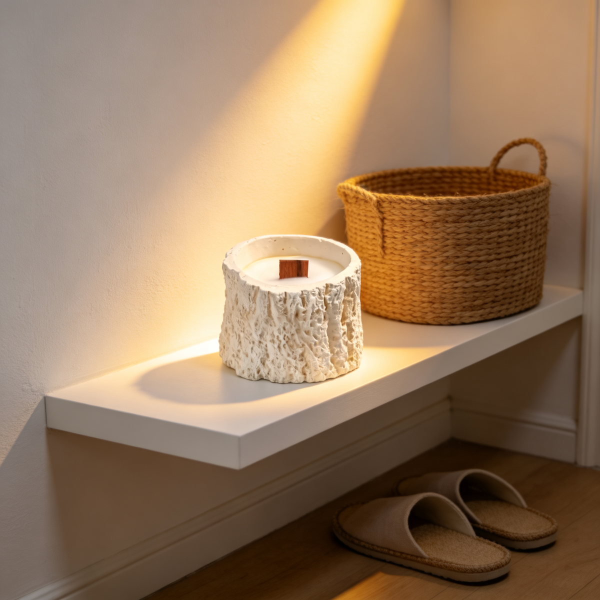 🪵 Rustic Candle | Stone-Textured Wooden Wick | Cozy Home Gift