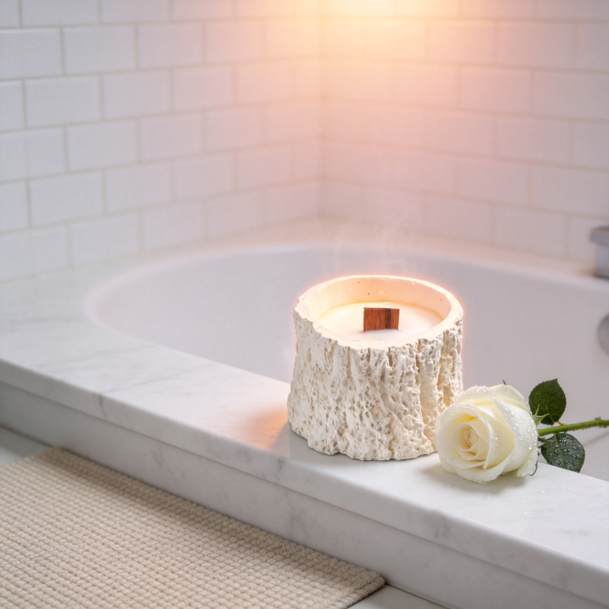 🪵 Rustic Candle | Stone-Textured Wooden Wick | Cozy Home Gift