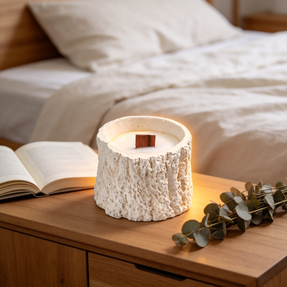 🪵 Rustic Candle | Stone-Textured Wooden Wick | Cozy Home Gift