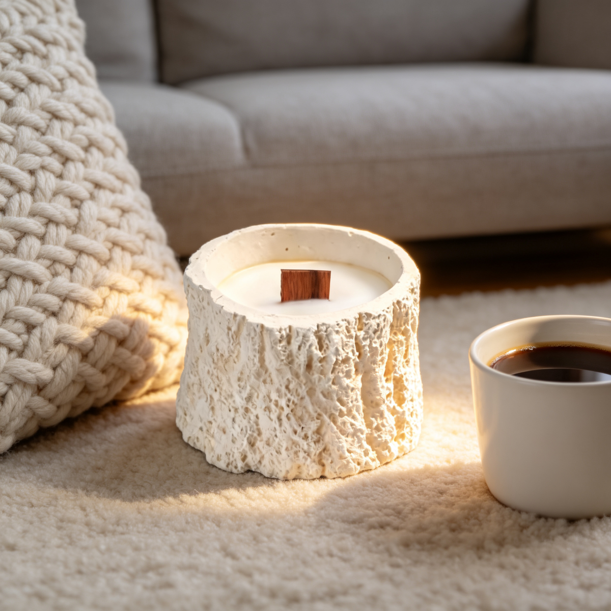 🪵 Rustic Candle | Stone-Textured Wooden Wick | Cozy Home Gift